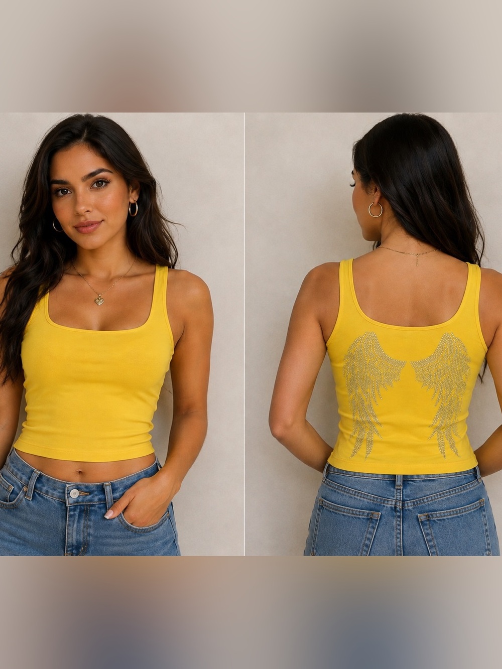 Ambiance Yellow Rhinestone-Back Scoop Tank